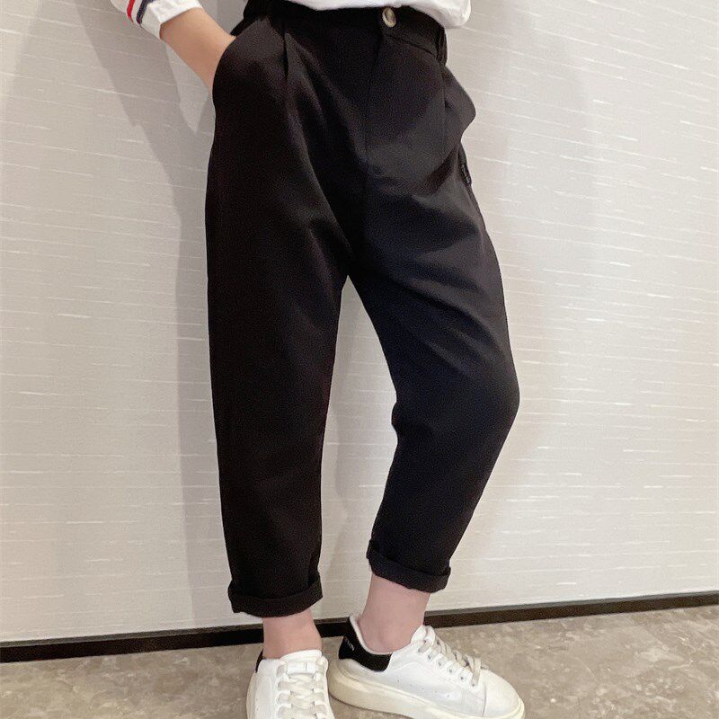 童装2023春装男童英伦风西裤男宝宝儿童西装裤黑色休闲裤子松紧腰