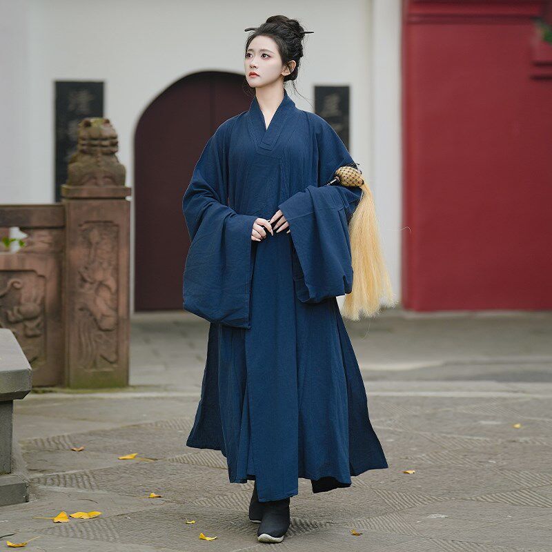 道袍秋冬季毛呢鹤氅男女款汉服素色传统三清领道家居士服道家长袍