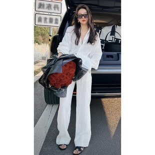 白色衬衫套装女2023夏装新款时尚高级感气质休闲防晒衣长裤两件套