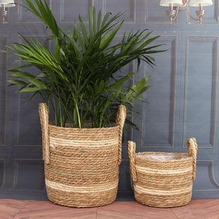 北欧草编花盆花篮藤编手提编织客厅家居摆件散尾葵琴叶落地大花盆