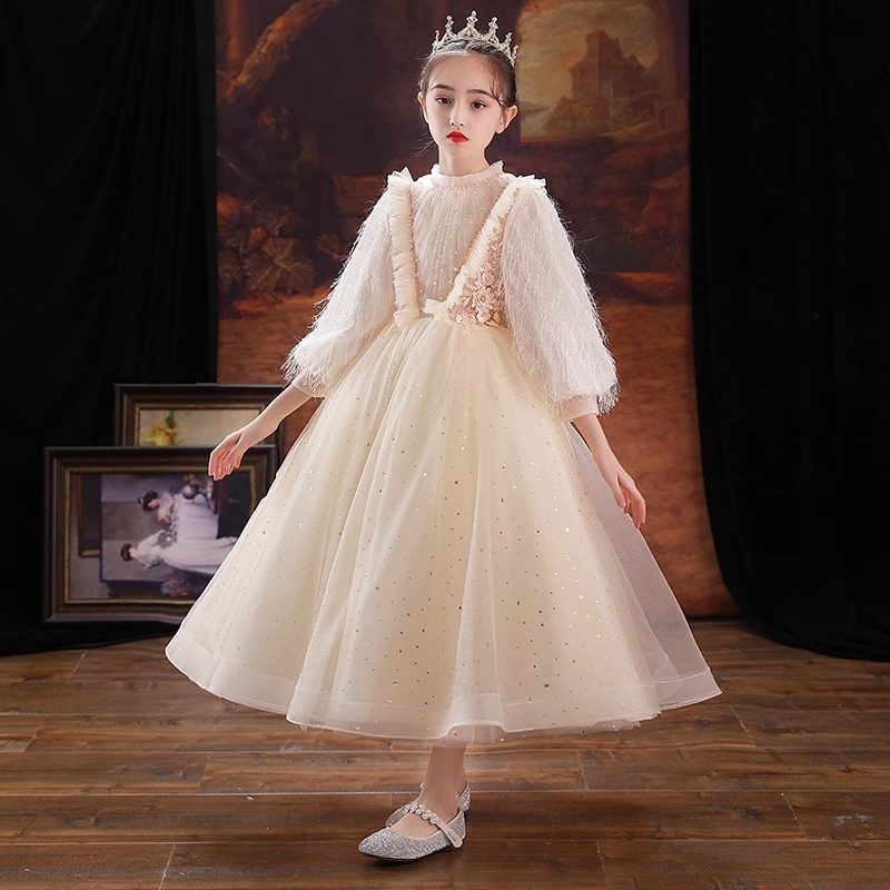 儿童礼服轻奢小众高端主持人钢琴演奏女童花童生日加绒公主裙秋冬