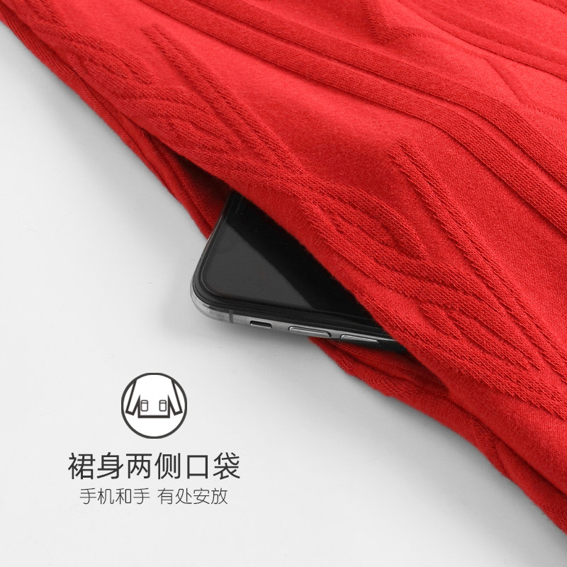 家乐芬睡裙女士睡衣春秋季秋款纯棉长袖长款连衣裙子本命年大红色