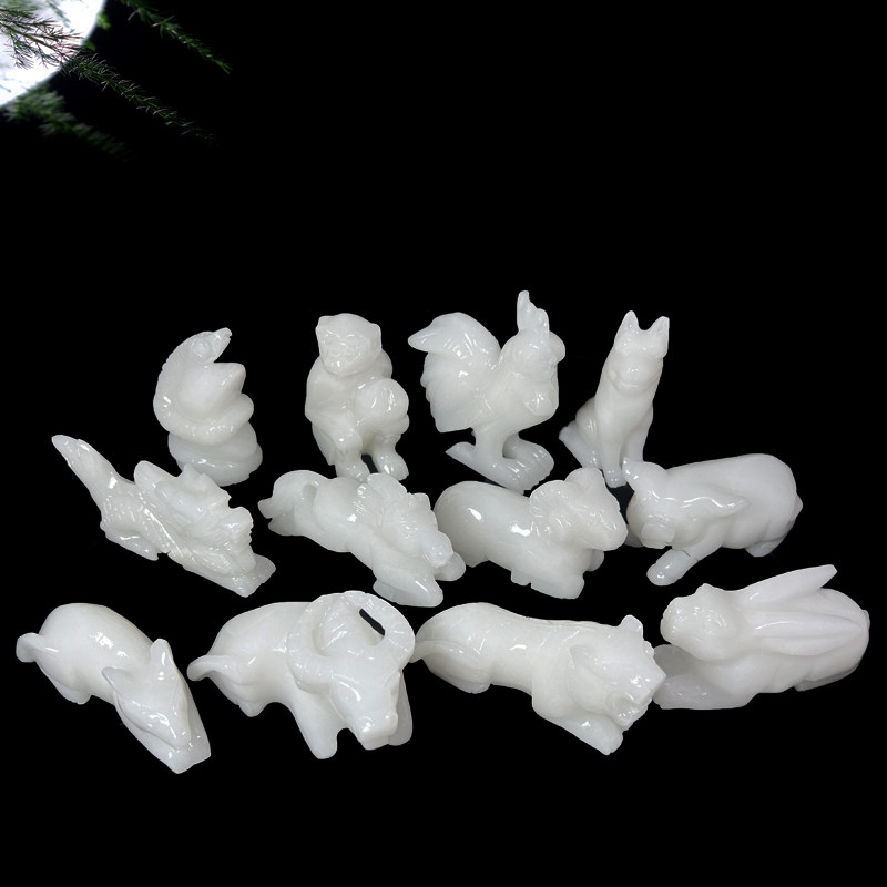 天然阿富汗白玉十二生肖摆件客厅装饰品鼠牛虎兔龙蛇马羊猴鸡狗猪