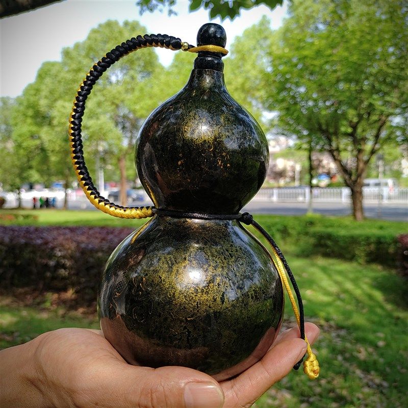 【黑鎏金】非遗大漆酒葫芦漆器酒壶可装热水防渗办公室玄关摆件