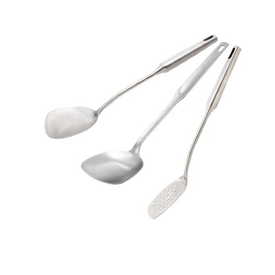Momscook 304不锈钢煎铲防烫锅铲平铲漏铲炒菜铲长柄加厚厨具