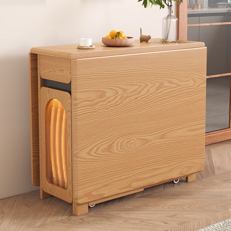 全实木折叠餐桌小户型家用饭桌移动伸缩餐边柜一体原木风桌椅组合