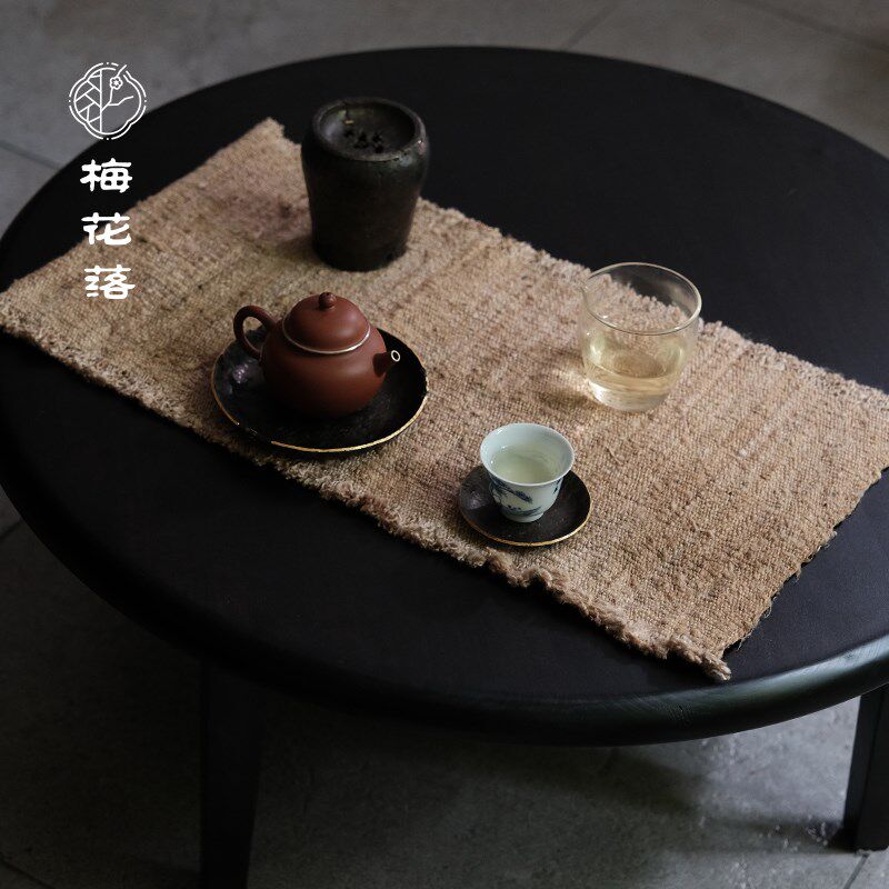梅花落民国老蚕丝茶席手工双面老料布艺吸水茶布隔热茶道古朴冉物