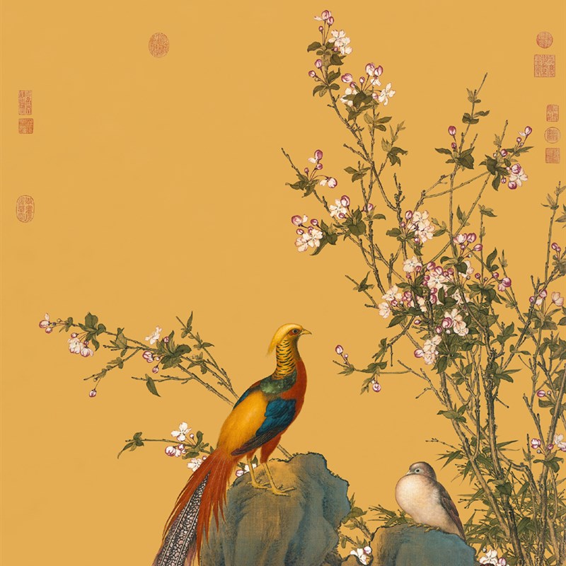 清 郎世宁 锦春图仿古名画复制客厅书房玄关装饰画花鸟画卷轴挂画