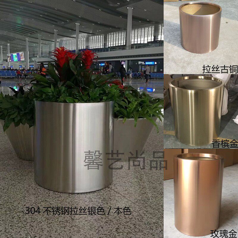 304不锈钢花盆 落地大花瓶圆形 方形304花器包检测 绿植园艺花钵