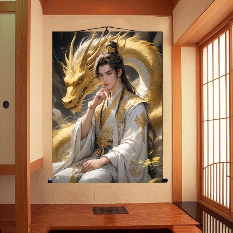 新款龙九霄画像挂画东北出马堂口供奉装饰画胡天龙家用玄关卷轴画
