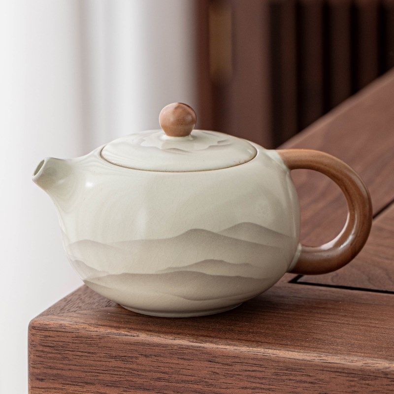 汝窑米黄单个开片茶壶陶瓷单壶功夫茶具泡茶壶西施壶高档家用茶壶