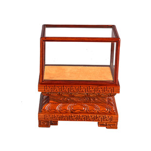 花梨莲花底座玻璃罩观音佛像实木工艺品摆件宝笼防尘罩展示罩定制