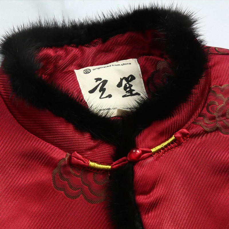 中国风男装唐装男祥云提花加厚水貂领棉服男士中式盘扣棉衣上衣男