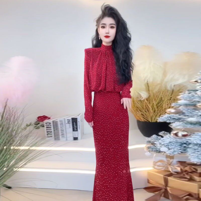 晚礼服新款高级长款气质高端显瘦连衣裙修身名媛宴会红色长裙女