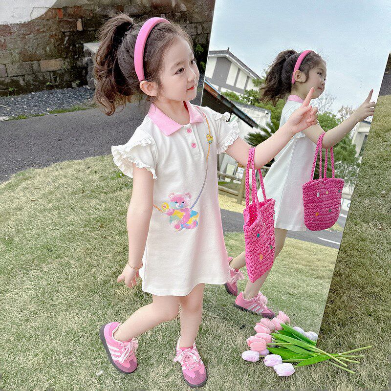 女童连衣裙夏款2024新款夏季儿童polo衫休闲裙女宝宝夏装小童裙子