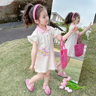 女童连衣裙夏款2024新款夏季儿童polo衫休闲裙女宝宝夏装小童裙子