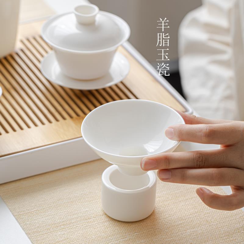 德化白瓷茶具套装羊脂玉瓷功夫茶具家用办公陶瓷茶杯盖碗纯白色