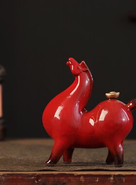 陶瓷马摆件马上有钱中式客厅办公室博古架桌面装饰红色小唐马