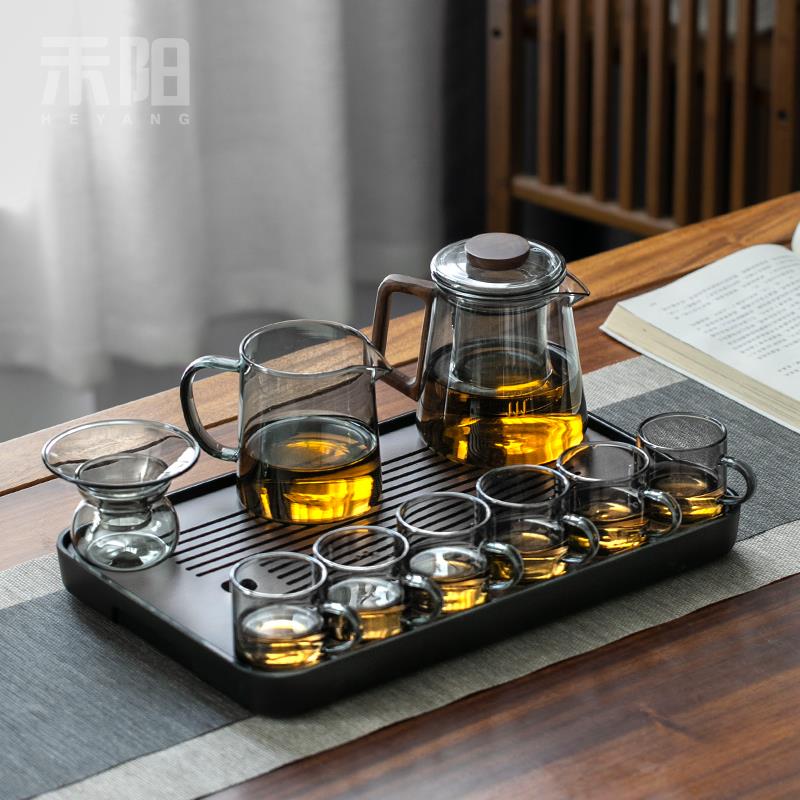 禾阳 玻璃茶具套装家用茶盘小型办公室喝茶耐高温泡茶壶功夫茶杯