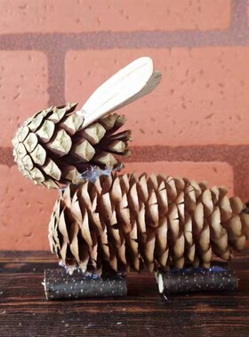 田园森系创意diy手工松果小兔摆件客厅书柜饰品幼儿园装饰材料包