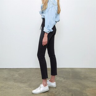 秋冬2021加绒修身 女高腰显瘦复古九分简约女神 直筒八分黑色牛仔裤
