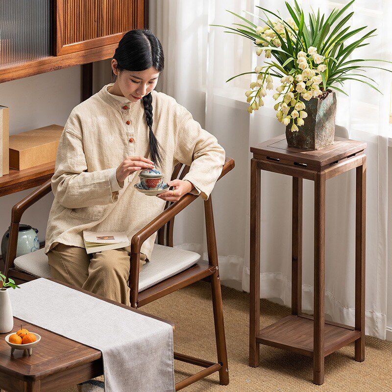 北美黑胡桃木花架子客厅落地花台式多肉花盆架阳台置物架花几角几