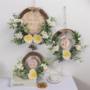 装饰花墙壁客厅卧室背景墙面创意藤编门上花环挂件墙上遮丑装饰品