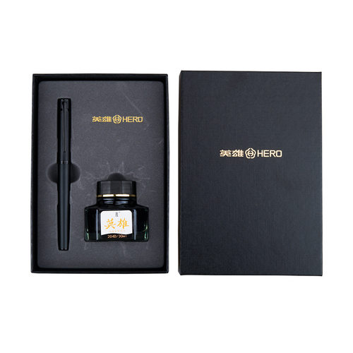 英雄钢笔h605c探索者笔墨组合套装墨囊金属黑夹商务办公定制刻字
