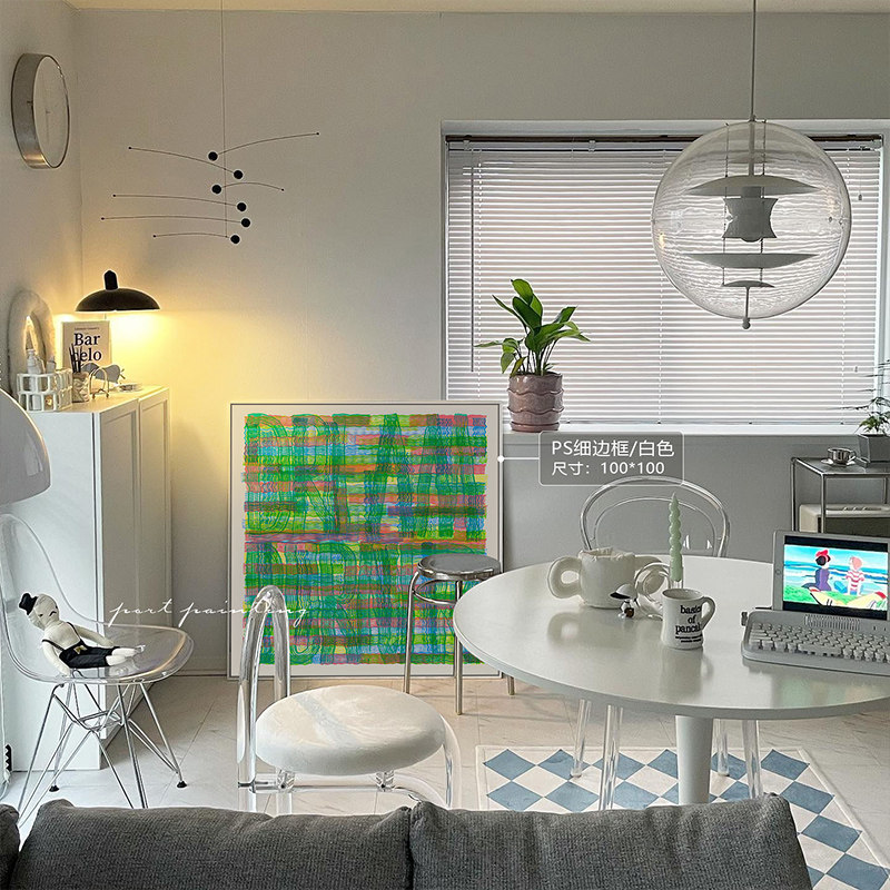 港画 红绿线条现代装饰画正方形电表箱遮挡挂画现代抽象卧室摆画,家居饰品,现代装饰画,淘宝优惠券,粉丝福利购,淘宝优惠卷