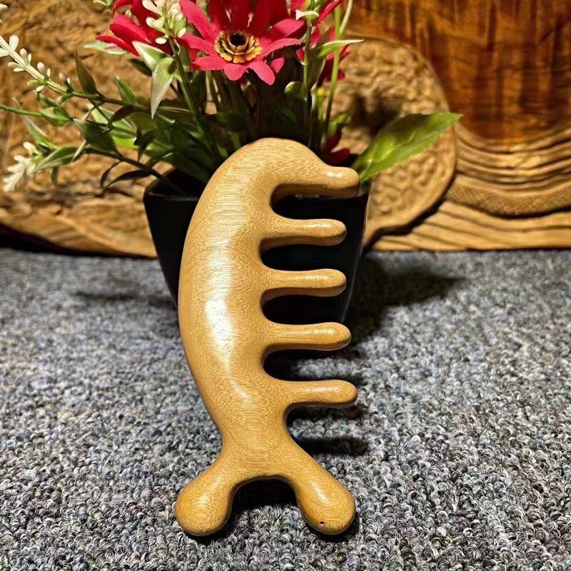 金丝楠木老料阴沉木经络梳头部按摩头皮眼部解乏五齿多功能刮痧梳
