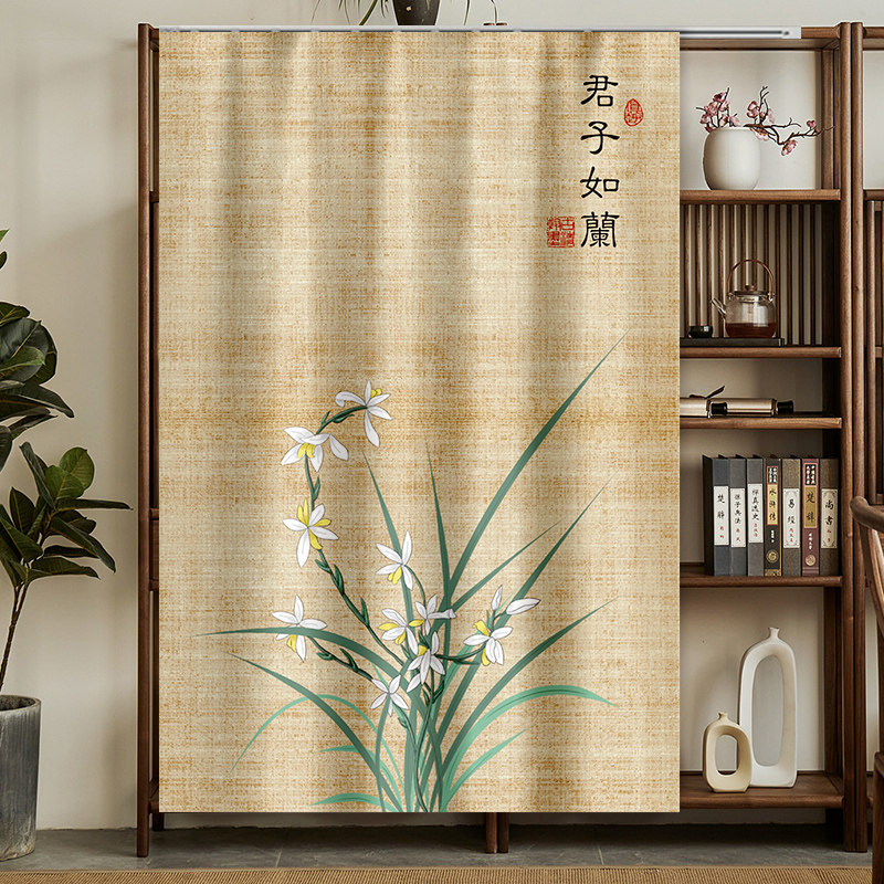 中式风书柜防尘帘开放式书架无门柜子遮挡帘免打孔轨道式布帘拉帘,居家布艺,门帘,淘宝优惠券,粉丝福利购,淘宝优惠卷