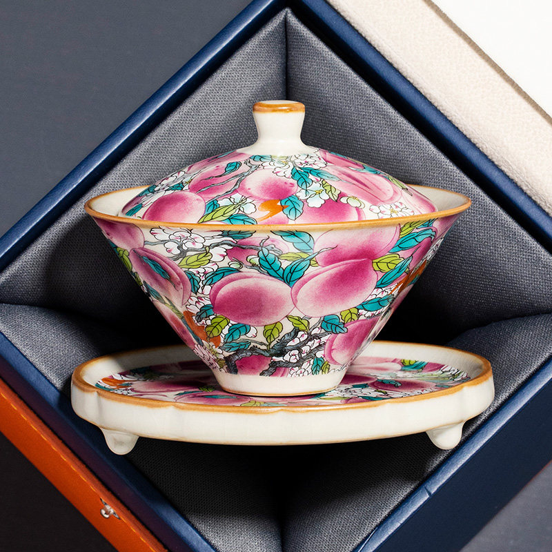 陶瓷汝窑万桃斗笠盖碗茶杯家用高档精致泡茶碗单个不烫手功夫茶具,餐饮具,盖碗,淘宝优惠券,粉丝福利购,淘宝优惠卷