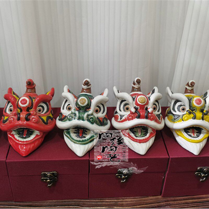 陶瓷工艺品  石湾公仔 狮子头 六色醒狮 岭南风