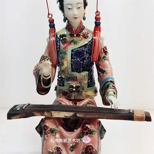 石湾陶瓷大家闺秀和棋精品古装仕女摆件林伟东宫廷美女闺女