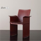 意式 设计师金属马鞍皮扶手餐椅创意客厅靠背椅办公室接待洽谈椅