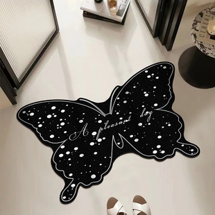 高级感浴室吸水地垫蝴蝶黑色防滑耐磨速干厕所地毯洗手间门口垫子