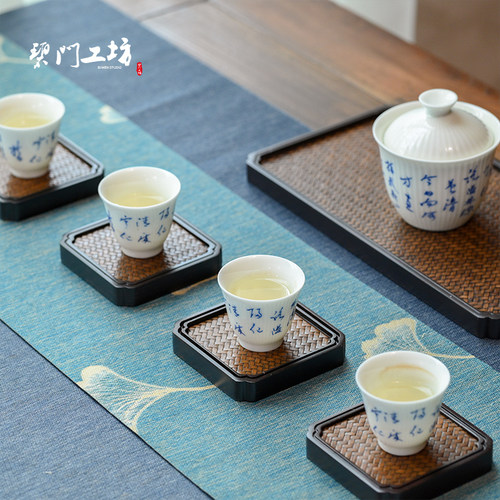 碧门工坊席面竹杯垫方形茶杯托圆形茶垫茶席隔热垫功夫茶茶具配件