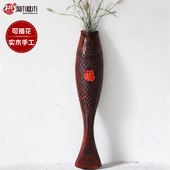 现代中式 复古墙上挂件艺术壁饰花插家居鱼福字工艺品木质木雕墙饰