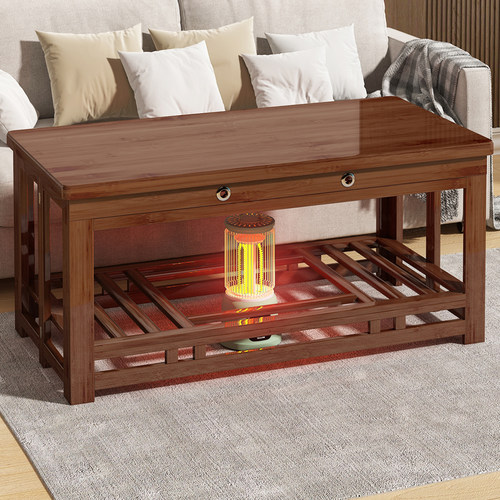 楠竹折叠桌烤火桌餐桌写字桌学习方桌学生烤火炕取暖桌实木小书桌