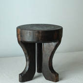 侘寂风实木沙发小边几三条腿木凳民宿黑色角几装 饰创意艺术边桌