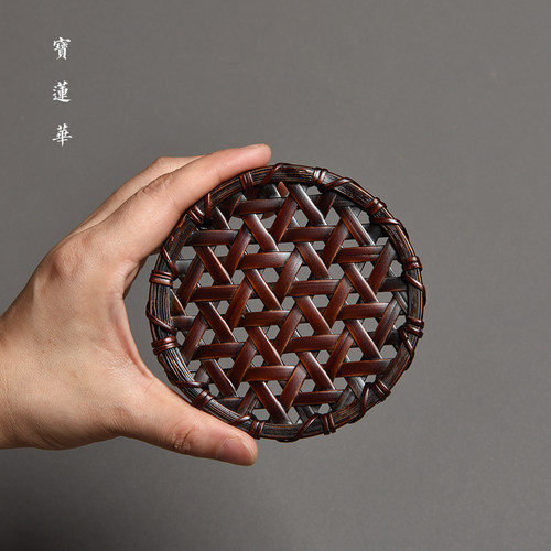 复古手工竹编圆垫 竹杯垫 匠人手工竹制杯托茶托隔热垫茶垫养壶垫