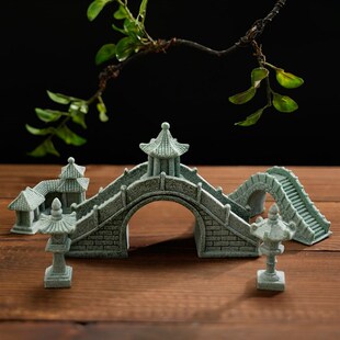 饰摆设 仿真小石桥小船摆件假山流水盆景园艺花卉景观造景迷你桥装