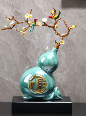珐琅彩陶瓷花鸟葫芦装饰进门口摆件家居客厅酒柜电视柜创意装饰品