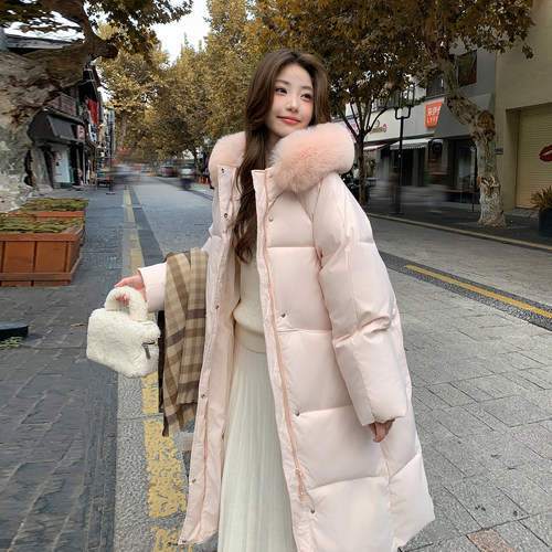 实拍莫斯科的冬三星羽绒棉大ins毛领短过膝中长款加厚时尚羽绒服