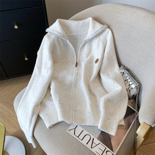 实拍◆ 冬季法式毛衣开衫女加厚设计感撞色小香风针织外套