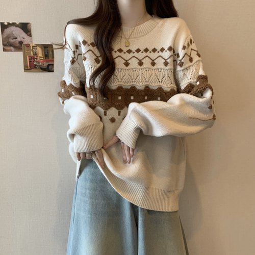 2024大码女装慵懒毛衣女新款秋冬季小个子奶系内搭针织上衣宽松