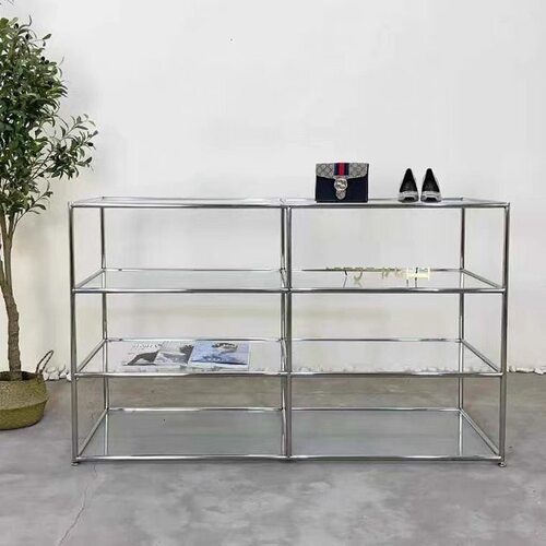 新款服装店鞋子包包饰品透明玻璃展示柜台橱窗收纳陈列货架多层展