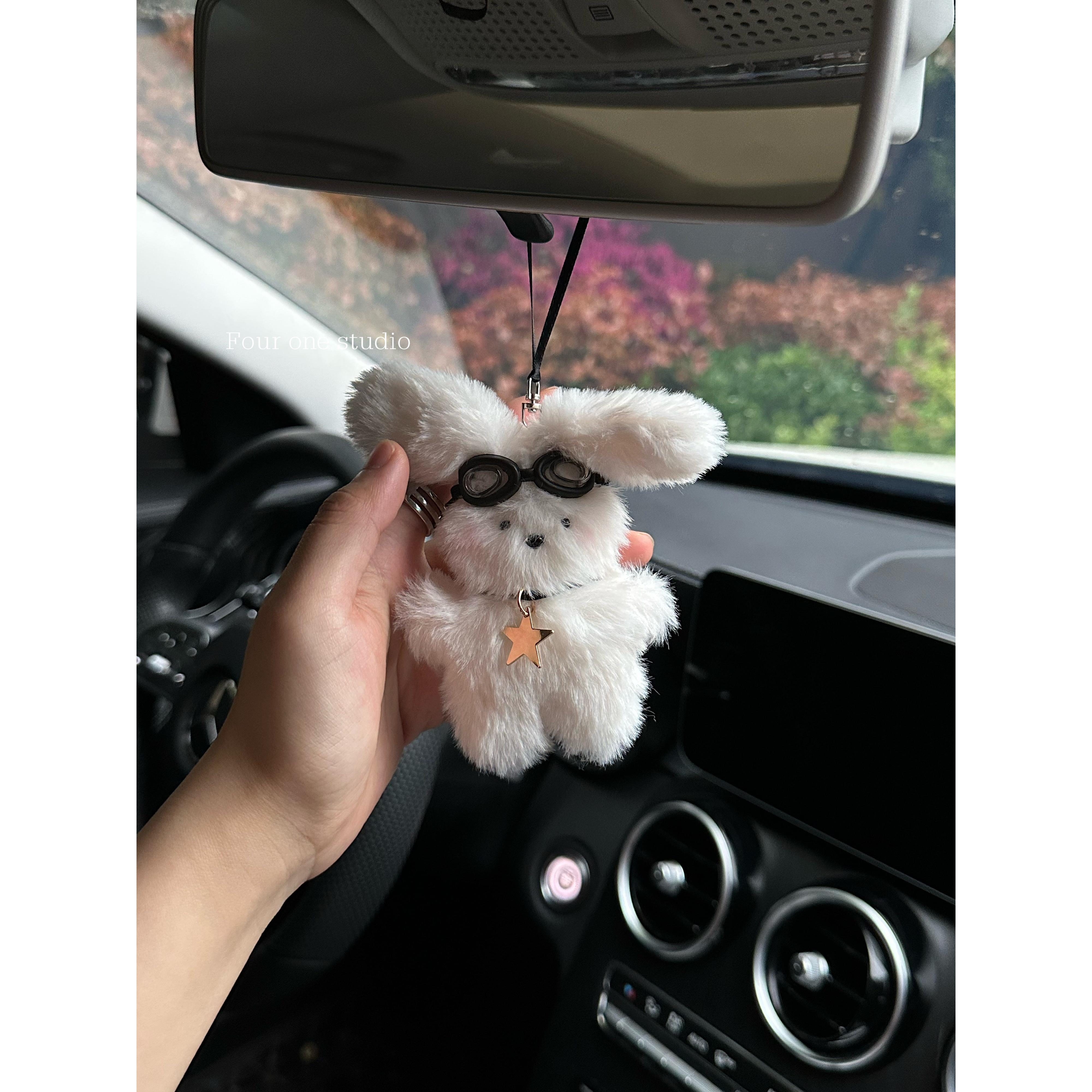 可爱兔子汽车车内挂件后视镜装饰品毛绒车挂车载内饰摆件闺蜜礼物