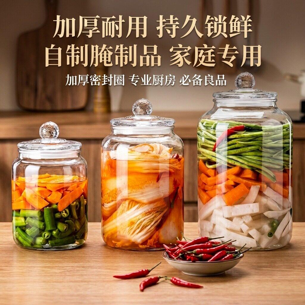 泡菜坛子家用玻璃密封罐四川咸菜专用腌制容器辣椒食品级发酵罐子