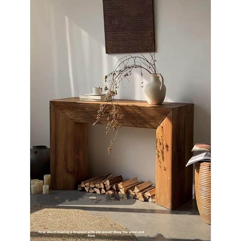 实木覆古入口桌B&B Wabi-Sabi风格老松木壁挂式装饰边桌原木客厅